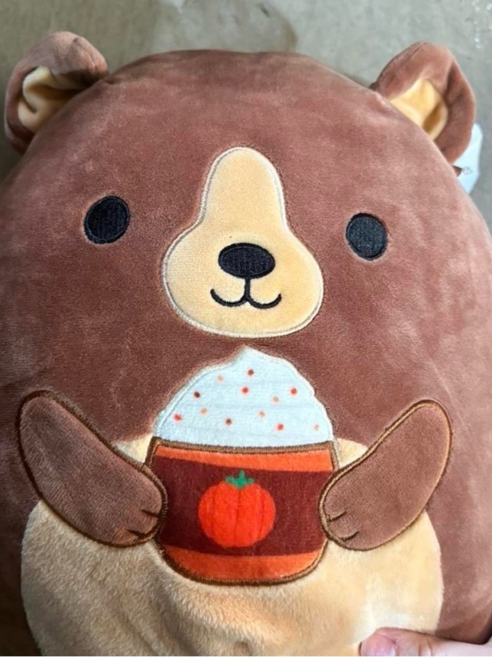 Squishmallows Brown Bear Plush with Orange Pumpkin Cup